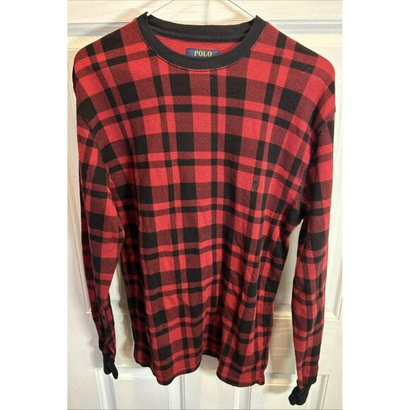 Polo Ralph Lauren Men's Medium Thermal Waffle Knit Shirt Buffalo Plaid - Picture 1 of 5